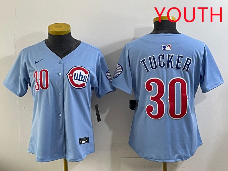 Youth 2025 Chicago Cubs #30 Tucker Light Blue Throwback Game Nike MLB Jersey style 2